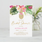 パイナップルピンク熱帯フローラブライダルシャワー 招待状 (スタンド正面)