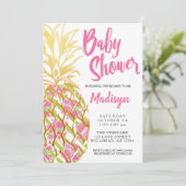 パイナップルピンク熱帯花ガールベビーシャワー 招待状 (スタンド正面)