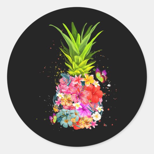 パイナップルフラワーズシャツウィメンズアロハハワイヴィンテージ ラウンドシール (正面)