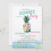 パイナップルフラワーズシーシェル誕生日パーティー 招待状 (正面)