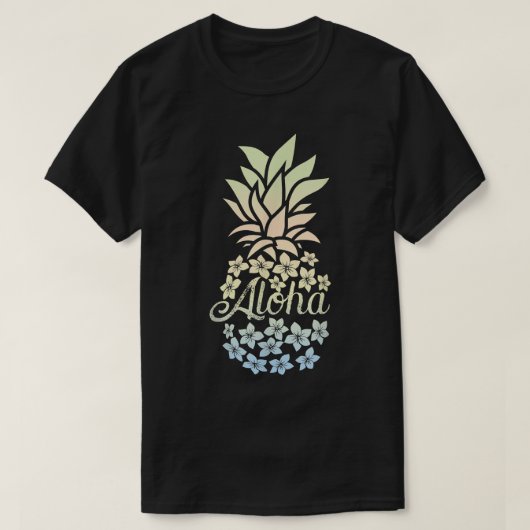 パイナップルフラワーズ女性アロハハワイヴィンテージハワ Tシャツ (デザイン正面)
