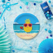 パイナップルフルーツオンビーチホリデーカワイイカラフル ペーパープレート (パーティー)