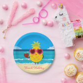 パイナップルフルーツオンビーチホリデーカワイイカラフル ペーパープレート (パーティー)