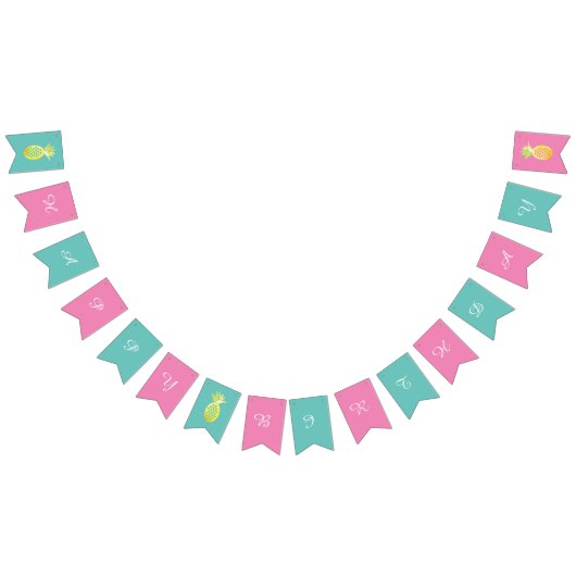 パイナップルフルーツピンクハッピーバースデーバンティングフラグ バンティングフラッグ (全)