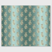 パイナップルフルーツフェイク金ゴールドトロピックサマーティール（緑がかった色）グリーン ラッピングペーパー (フラット)