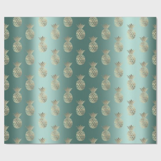 パイナップルフルーツフェイク金ゴールドトロピックサマーティール(緑がかった色)グリーン ラッピングペーパー (フラット)