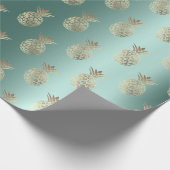 パイナップルフルーツフェイク金ゴールドトロピックサマーティール(緑がかった色)グリーン ラッピングペーパー (角)