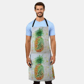 パイナップルフルーツフードイエローライムトロピカルエプロン エプロン (着用した状態)