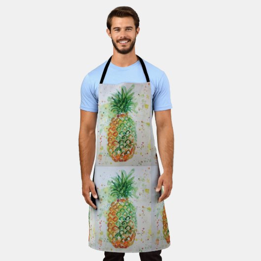 パイナップルフルーツフードイエローライムトロピカルエプロン エプロン (着用した状態)