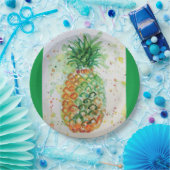 パイナップルフルーツフードトロピカルアートオレンジライムカワイト ペーパープレート (パーティー)