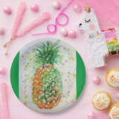 パイナップルフルーツフードトロピカルアートオレンジライムカワイト ペーパープレート (パーティー)