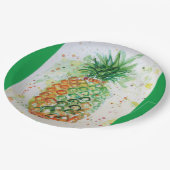 パイナップルフルーツフードトロピカルアートオレンジライムカワイト ペーパープレート (アングル)