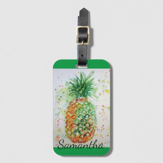 パイナップルフルーツフードトロピカルバイブオレンジライム ラゲッジタグ (正面縦)