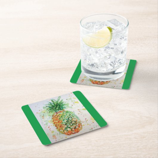 パイナップルフルーツフード熱帯アートオレンジライムかわいい スクエアペーパーコースター (インサイチュ)