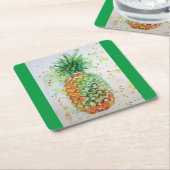 パイナップルフルーツフード熱帯アートオレンジライムかわいい スクエアペーパーコースター (アングル)