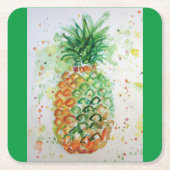 パイナップルフルーツフード熱帯アートオレンジライムかわいい スクエアペーパーコースター (正面)