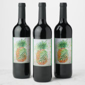 パイナップルフルーツフード熱帯アートオレンジライムかわいい ワインラベル (ボトル)
