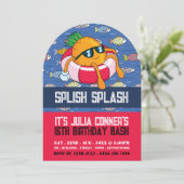 パイナップルフロート、漫画の魚プールパーティー誕生日 招待状 (スタンド正面)