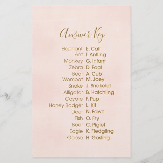 パイナップルフローラ赤ちゃんシャワー動物マッチゲーム (裏面)