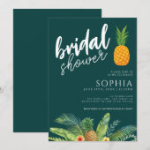 パイナップルブライダルシャワーエメラルドグリーンモダンウェッディ 招待状 (正面/裏面)