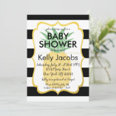 パイナップルブラック&ホワイトベビーシャワー招待状 招待状 (スタンド正面)