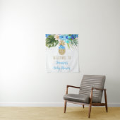 パイナップルブルー金ゴールドフローラ赤ちゃんシャワー背景 タペストリー (インサイチュ)