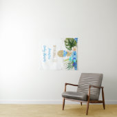 パイナップルブルー金ゴールドフローラ赤ちゃんシャワー背景 タペストリー (インサイチュ(横))