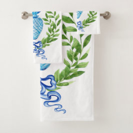 パイナップルブルー&ホワイトジンジャージャー バスタオルセット