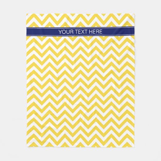 パイナップルホワイトLGシェブロン海軍ブルーネームモノグラム フリースブランケット (正面)