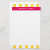 パイナップルホワイトXLストライプ、ラズベリー名モノグラム 便箋 (正面/裏面)