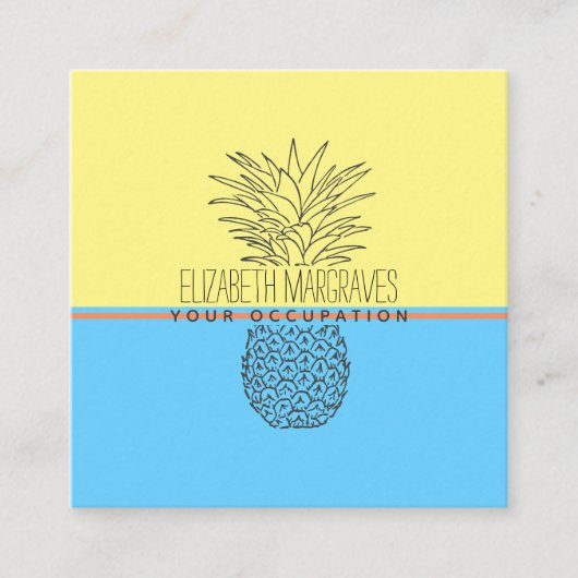 パイナップルモダンイラストレーションイエローとブルー スクエア名刺 (正面)