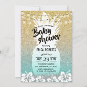 パイナップルモダン金ゴールドティール（緑がかった色）熱帯赤ちゃんシャワー 招待状 (正面)