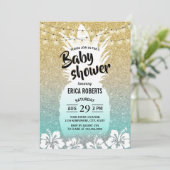 パイナップルモダン金ゴールドティール（緑がかった色）熱帯赤ちゃんシャワー 招待状 (スタンド正面)
