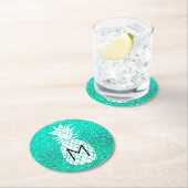 パイナップルモノグラムフェイクオンティール（緑がかった色）グリッター ラウンドペーパーコースター (インサイチュ)