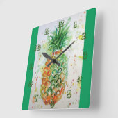 パイナップルライムトロピカルフルーツウォーターカラーアートスクアー スクエア壁時計 (傾斜)