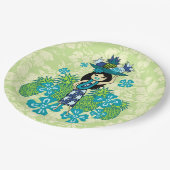 パイナップルルアウ(ハワイ式宴会)のハワイのフラ女の子 ペーパープレート (アングル)