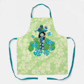 パイナップルルアウ（ハワイ式宴会）ハワイアンフラガールライムグリーン エプロン (正面)