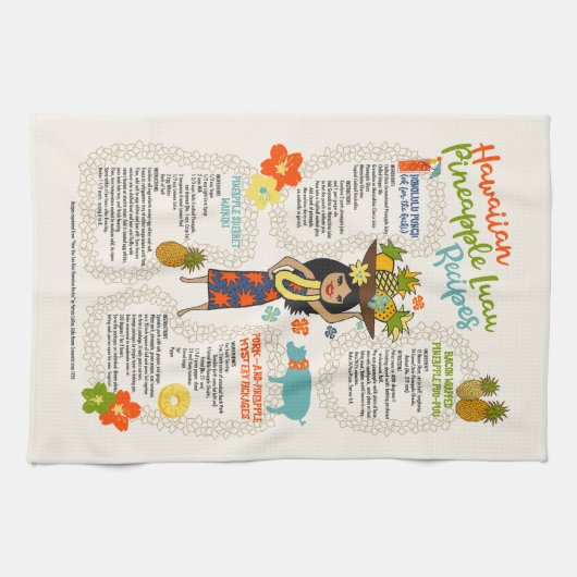パイナップルルアウ(ハワイ式宴会)ハワイアンフラガールヴィンテージレシピ キッチンタオル (横)