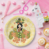 パイナップルルアウ(ハワイ式宴会)ハワイアンフラガール ペーパープレート (パーティー)