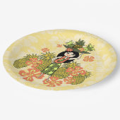 パイナップルルアウ(ハワイ式宴会)ハワイアンフラガール ペーパープレート (アングル)