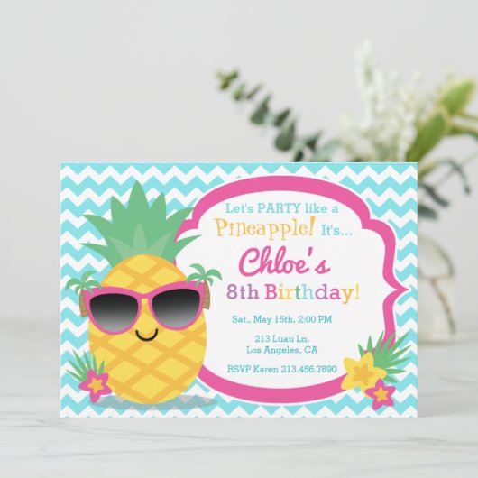 パイナップルルアウ（ハワイ式宴会）誕生日パーティーへの招待 招待状 (スタンド正面)