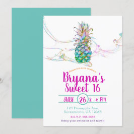 パイナップルレインボーカラースプラッシュスウィート16パーティー 招待状