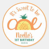 パイナップルレインボー、1歳の誕生日に甘い ラウンドシール (正面)