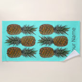 パイナップルレトロビーガン及びベジタリアンヴィンテージ果実 ビーチタオル (正面)