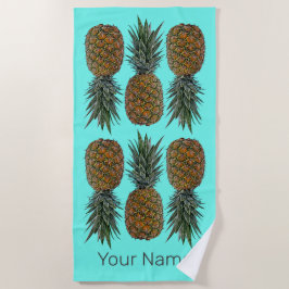 パイナップルレトロビーガン及びベジタリアンヴィンテージ果実 ビーチタオル