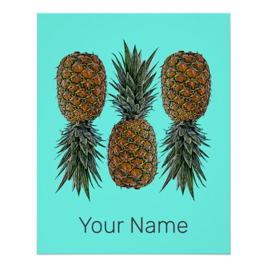 パイナップルレトロビーガン及びベジタリアンヴィンテージ果実 ポスター (正面)