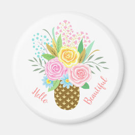 パイナップルローズブーケハロービューティフルピンクイエロー マグネット