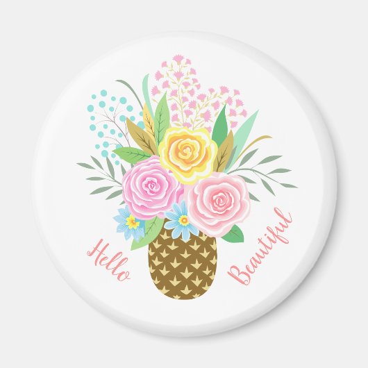 パイナップルローズブーケハロービューティフルピンクイエロー マグネット (正面)