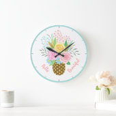 パイナップルローズブーケハロービューティフルピンクイエロー ラージ壁時計 (ホーム)