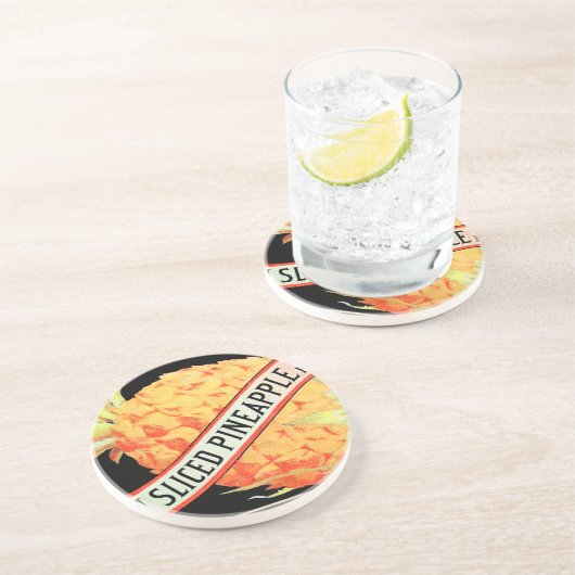 パイナップルヴィンテージ果実輪状ラベル コースター (側面)